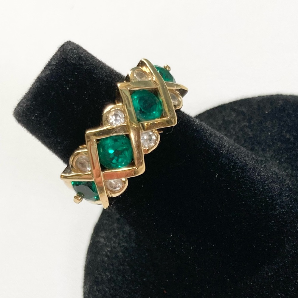 Ross-Simons Emerald band X's O's ring 18kt/Sterling sz 5